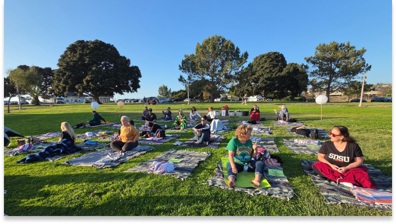 Group soundbath on the grass